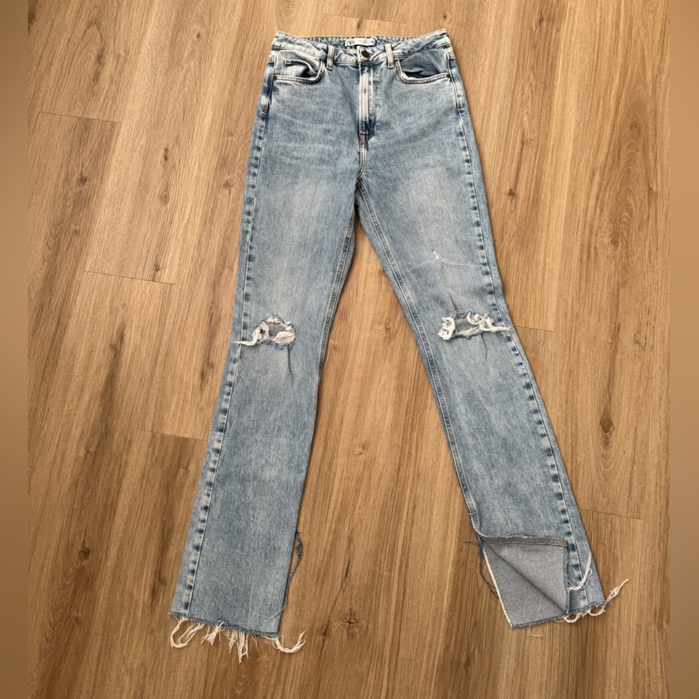 Zara Light Blue Distressed Skinny Jeans